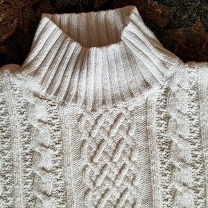 Cable knit, mock neck, cotton, medium weight sweater, white, vintage, S, Zacks